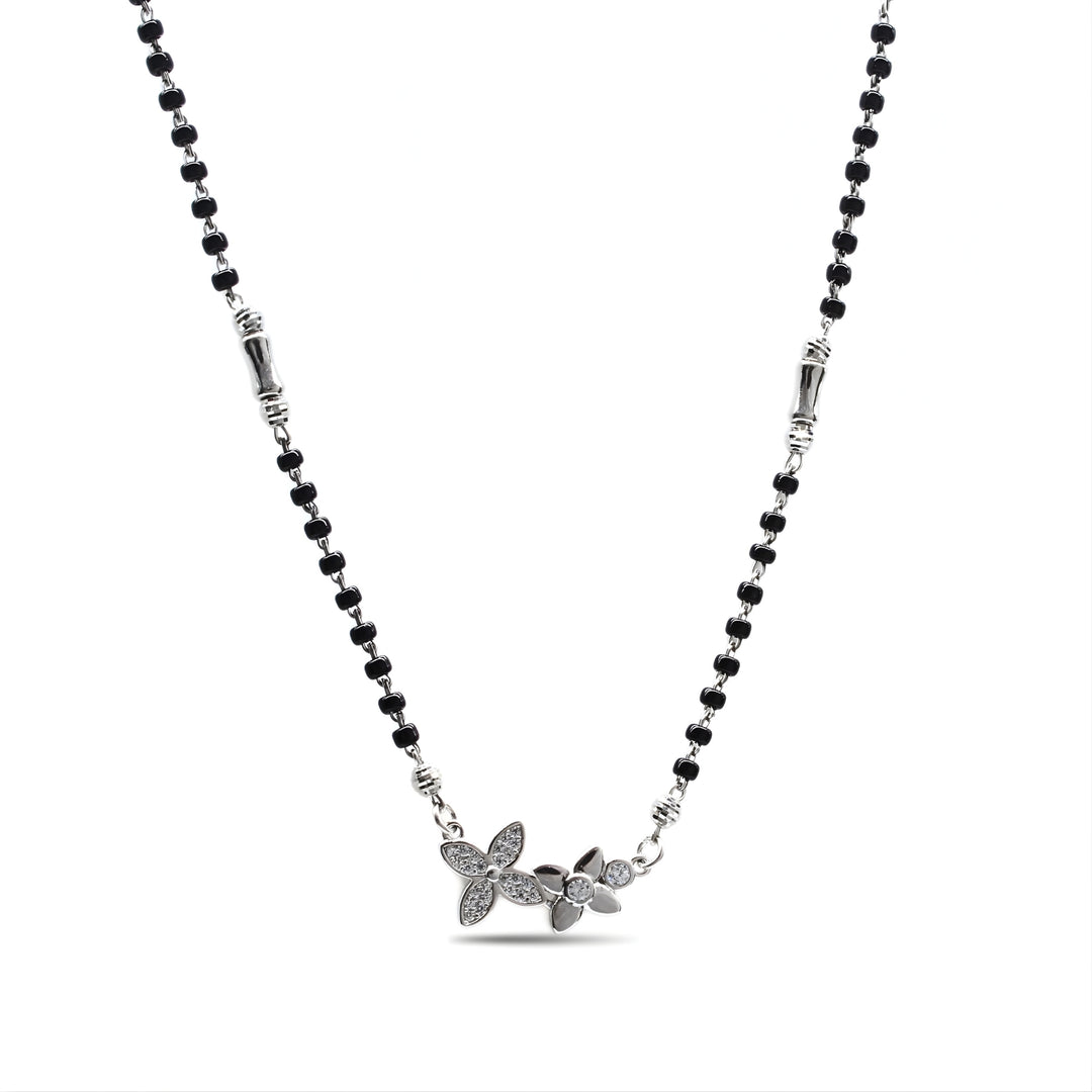 925 Real Sterling Silver Black Beads Flower CZ Mangalsutra women chain for wife
