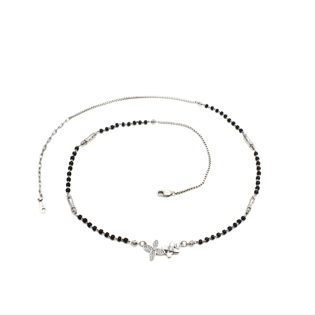 925 Real Sterling Silver Black Beads Flower CZ Mangalsutra women chain for wife