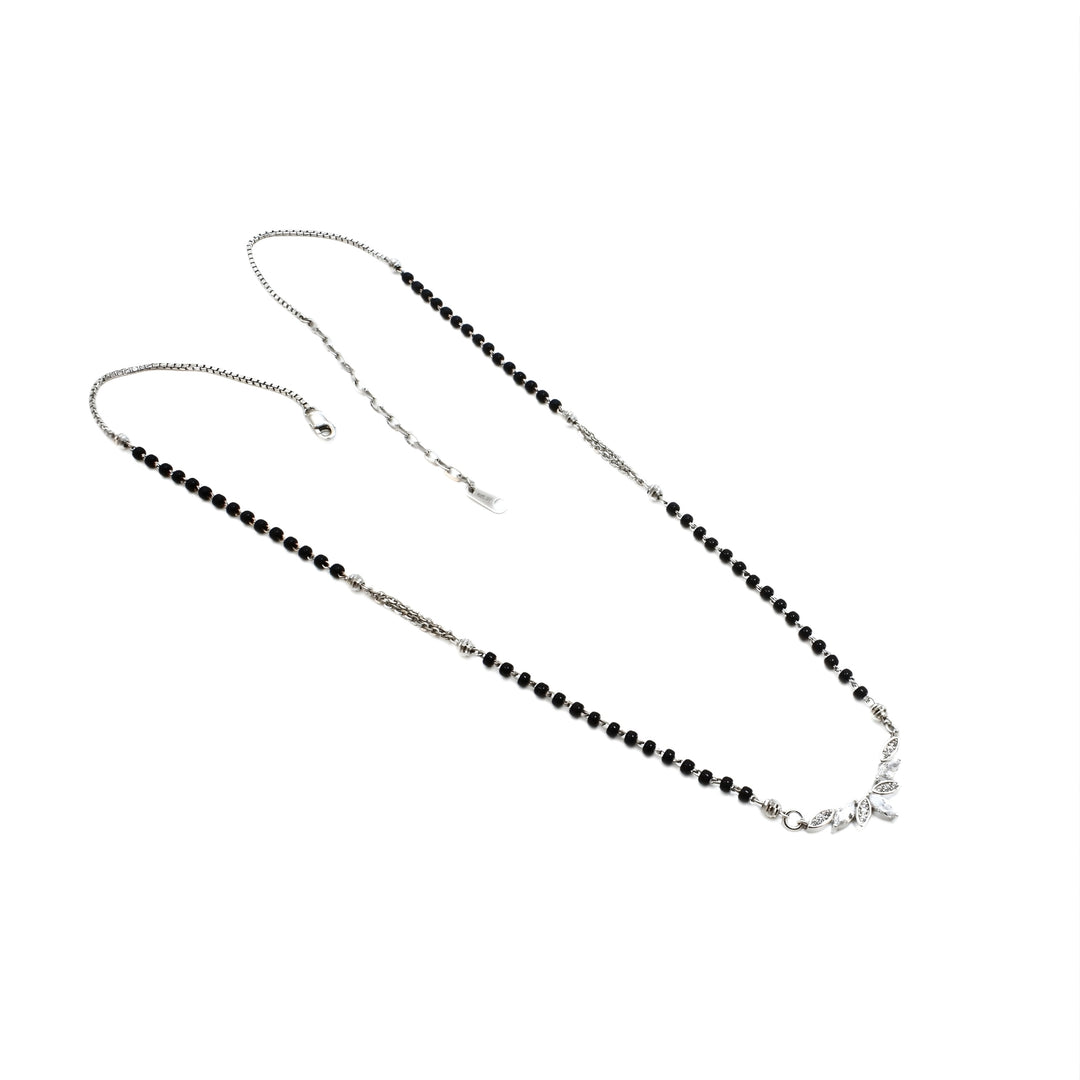 925 Real Sterling Silver Black Beads Floral Leaf CZ Mangalsutra women chain for wife