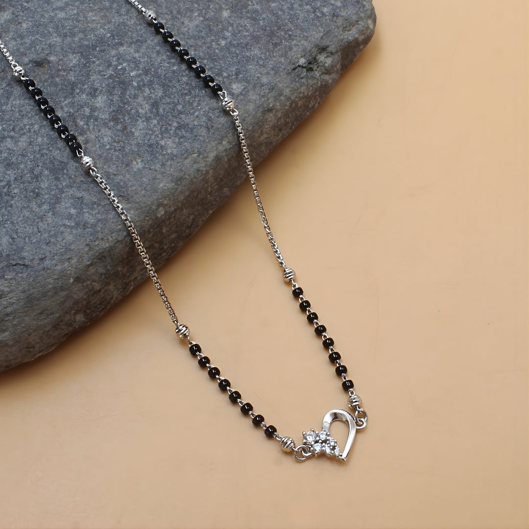 925 Sterling Silver CZ Sweetheart Mangalsutra Bead Necklace
