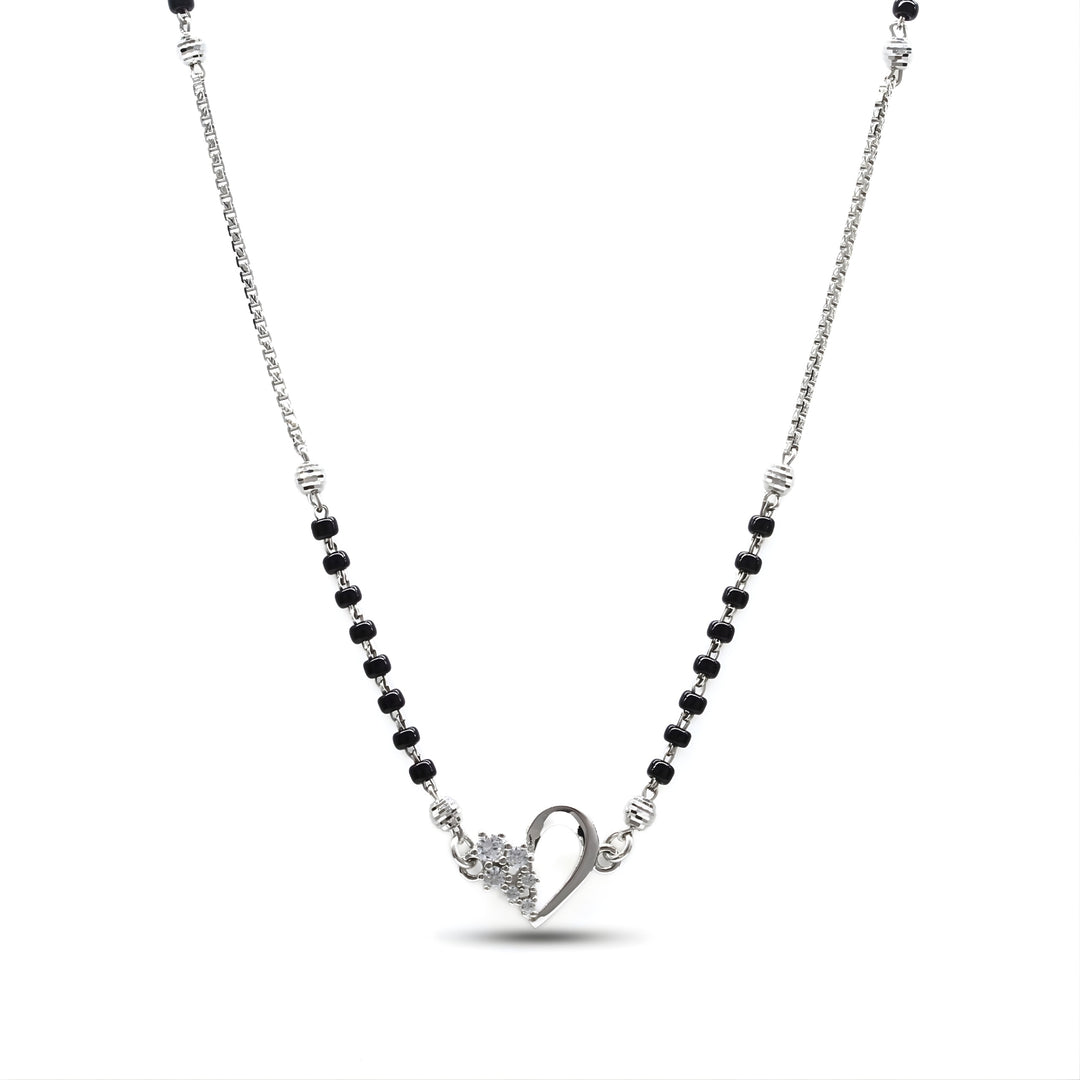 925 Sterling Silver CZ Sweetheart Mangalsutra Bead Necklace