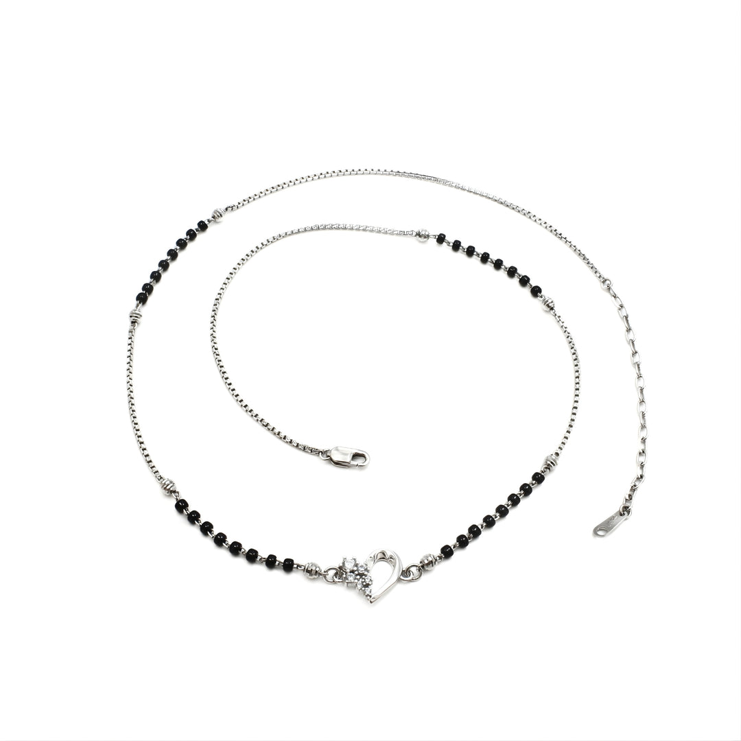 925 Sterling Silver CZ Sweetheart Mangalsutra Bead Necklace