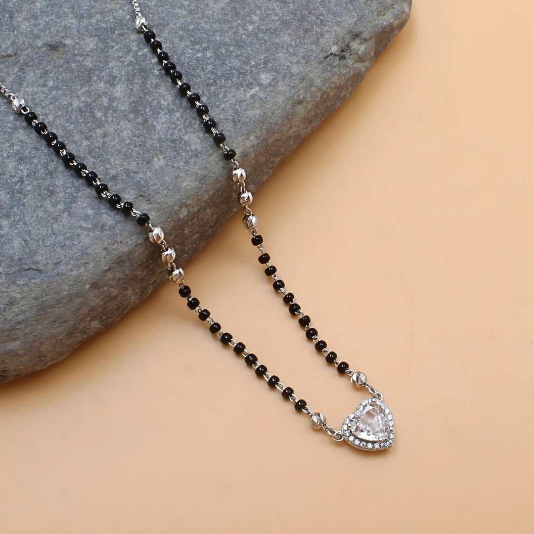 925 Sterling Silver CZ Heart Mangalsutra Bead Necklace Chain Gift for Women