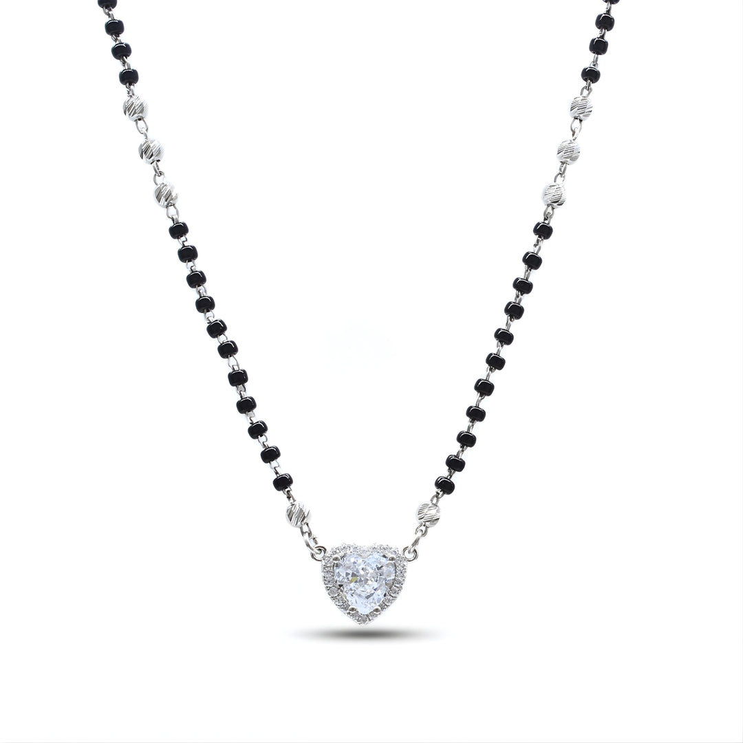925 Sterling Silver CZ Heart Mangalsutra Bead Necklace Chain Gift for Women