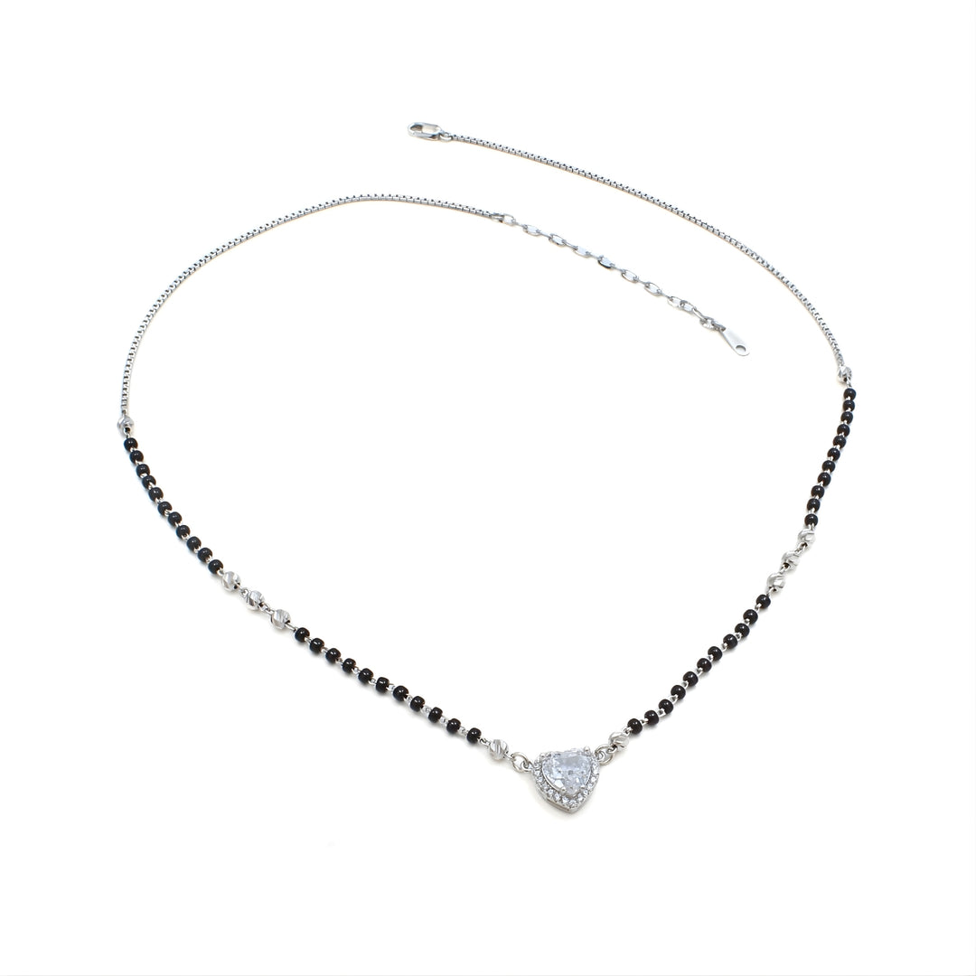 925 Sterling Silver CZ Heart Mangalsutra Bead Necklace Chain Gift for Women