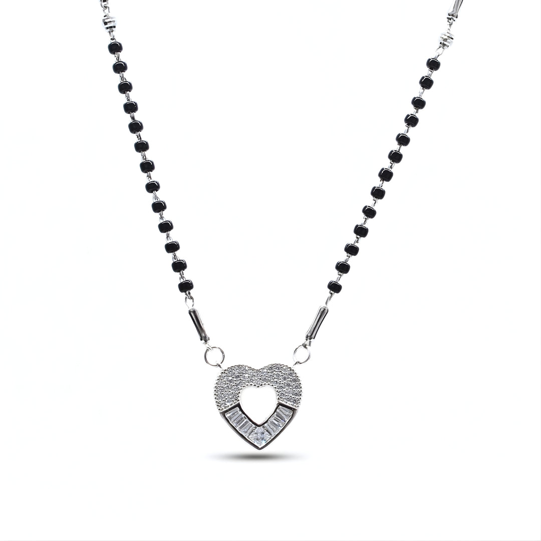 925 Sterling Silver CZ Heart  Black Beads Mangalsutra women chain for wife