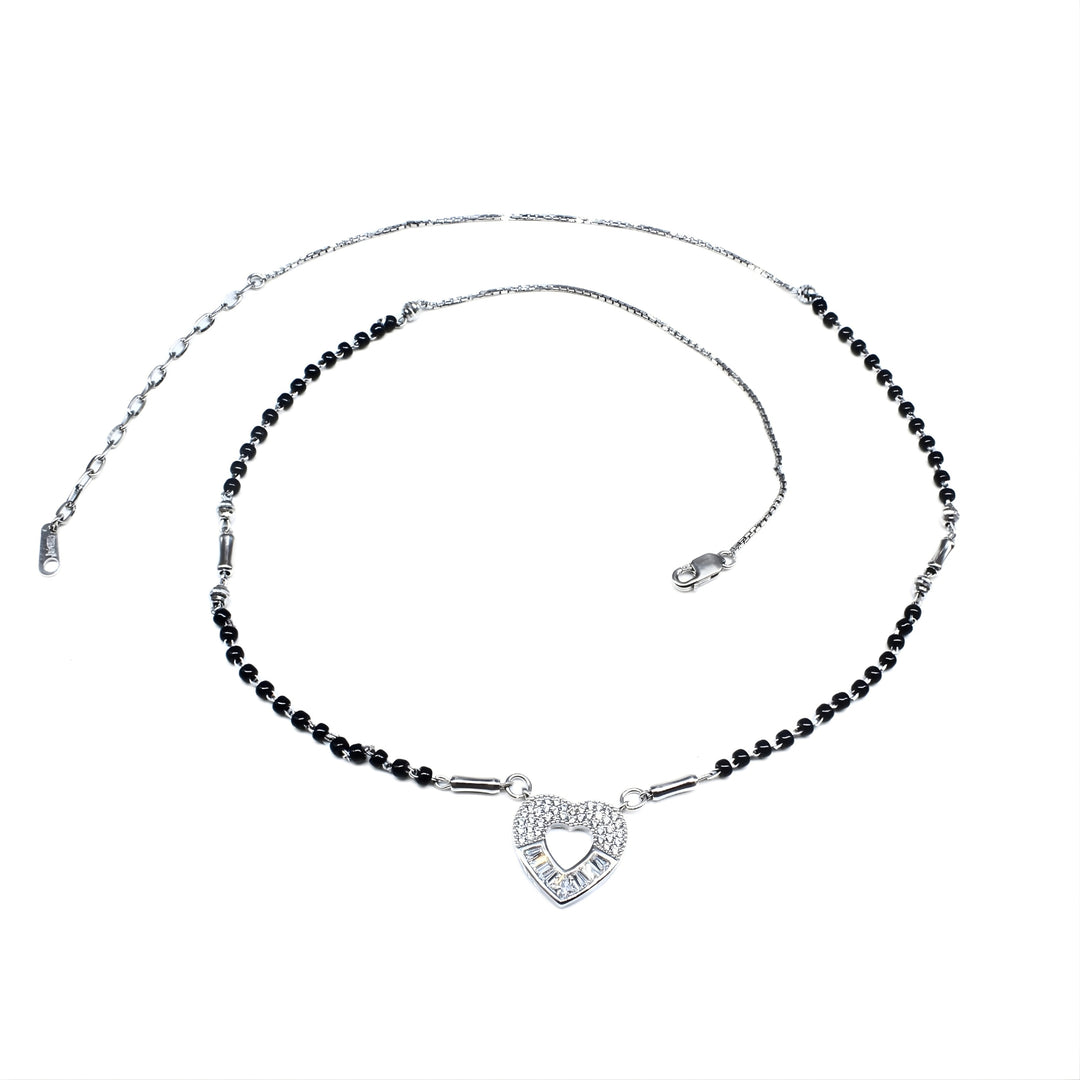 925 Sterling Silver CZ Heart  Black Beads Mangalsutra women chain for wife