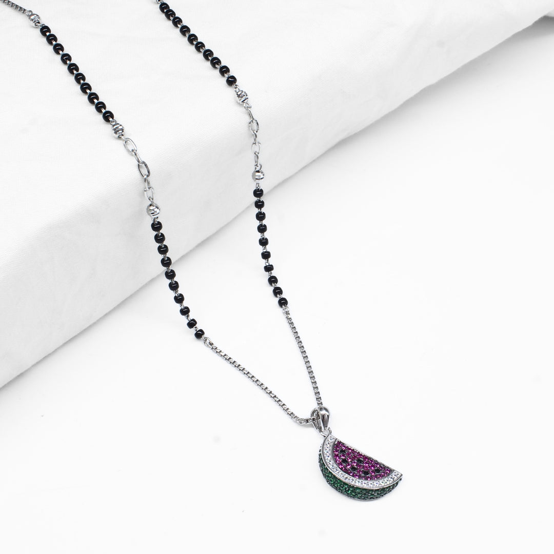 925 Sterling Silver CZ Watermelon Charms Black Beads Mangalsutra women chain for wife
