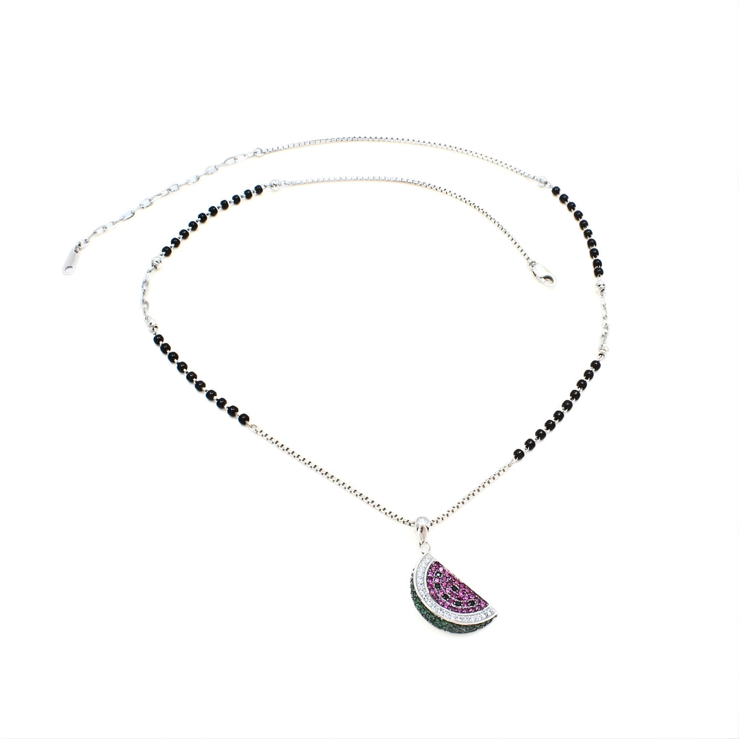 925 Sterling Silver CZ Watermelon Charms Black Beads Mangalsutra women chain for wife