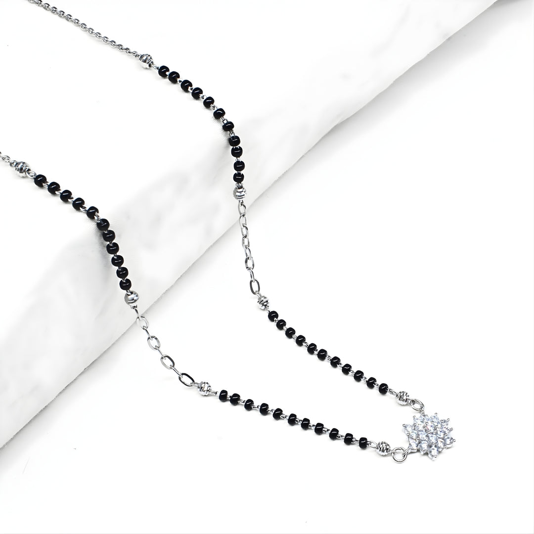 925 Real Sterling Silver Black Beads Flower Adjustable Mangalsutra women chain for wife