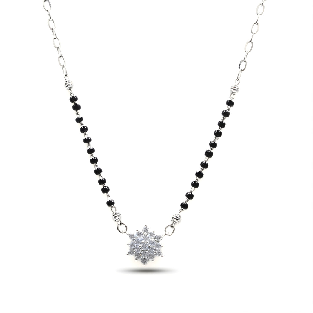 925 Real Sterling Silver Black Beads Flower Adjustable Mangalsutra women chain for wife