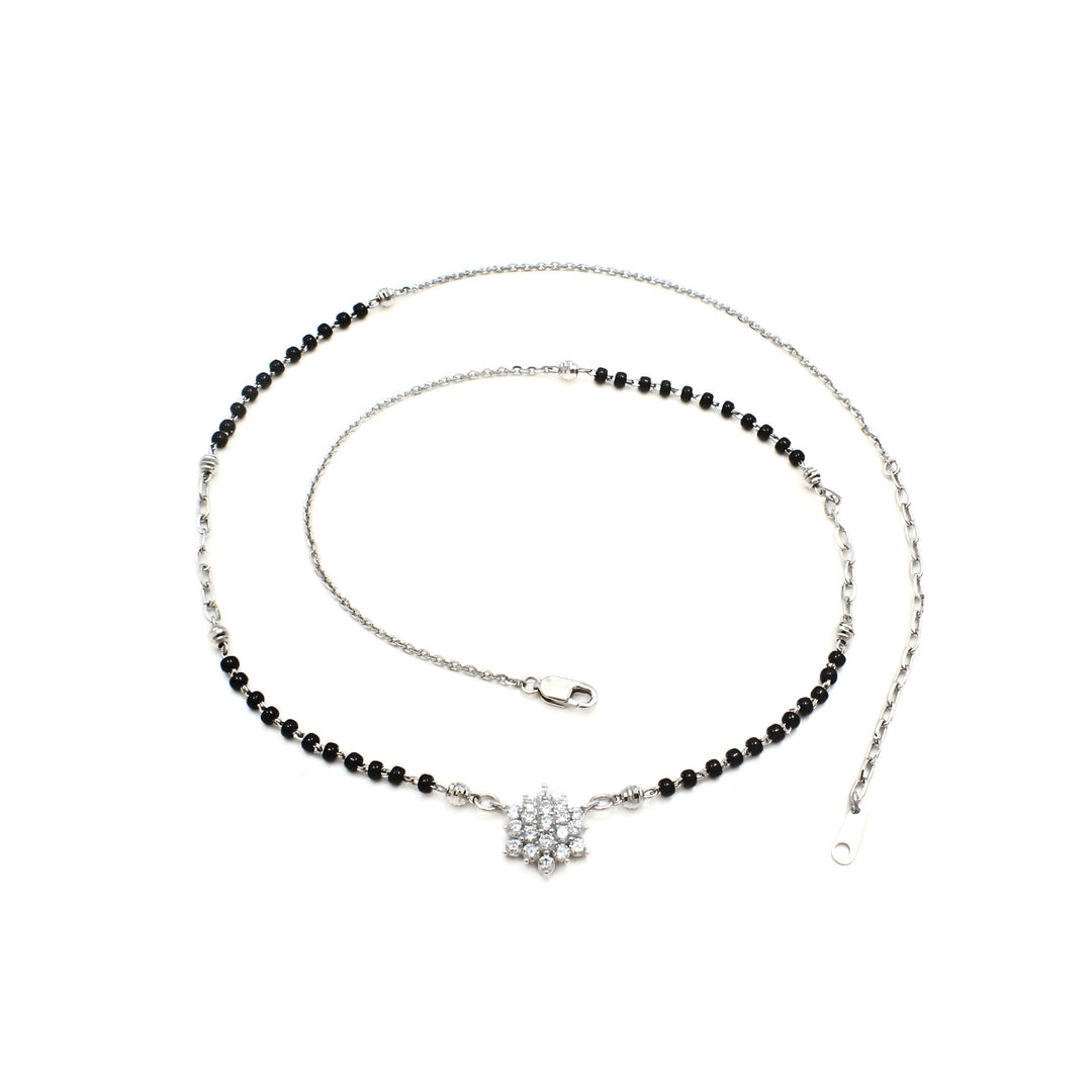 925 Real Sterling Silver Black Beads Flower Adjustable Mangalsutra women chain for wife