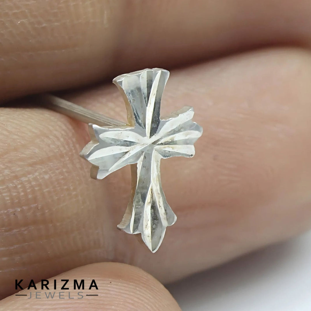 Real Sterling Silver Cross Excellent Single Stud Earring For Men