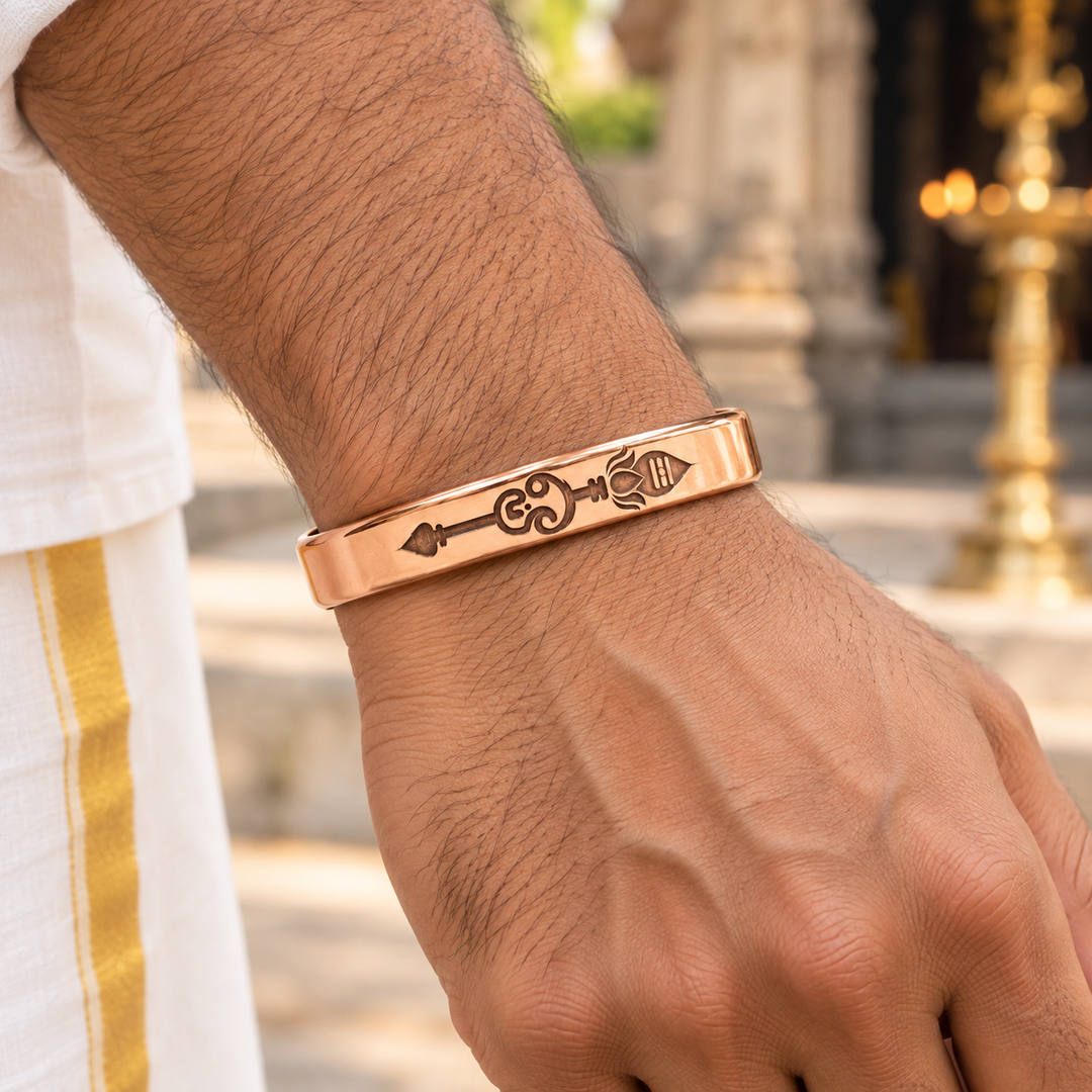 Lord Murugan Vel Engraved Copper Cuff – Adjustable Kada