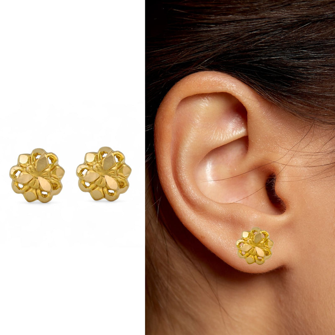 18K Gold Screw-Type Floral Nose\Ear Stud – Lightweight Indian Nose Jewelry for Women