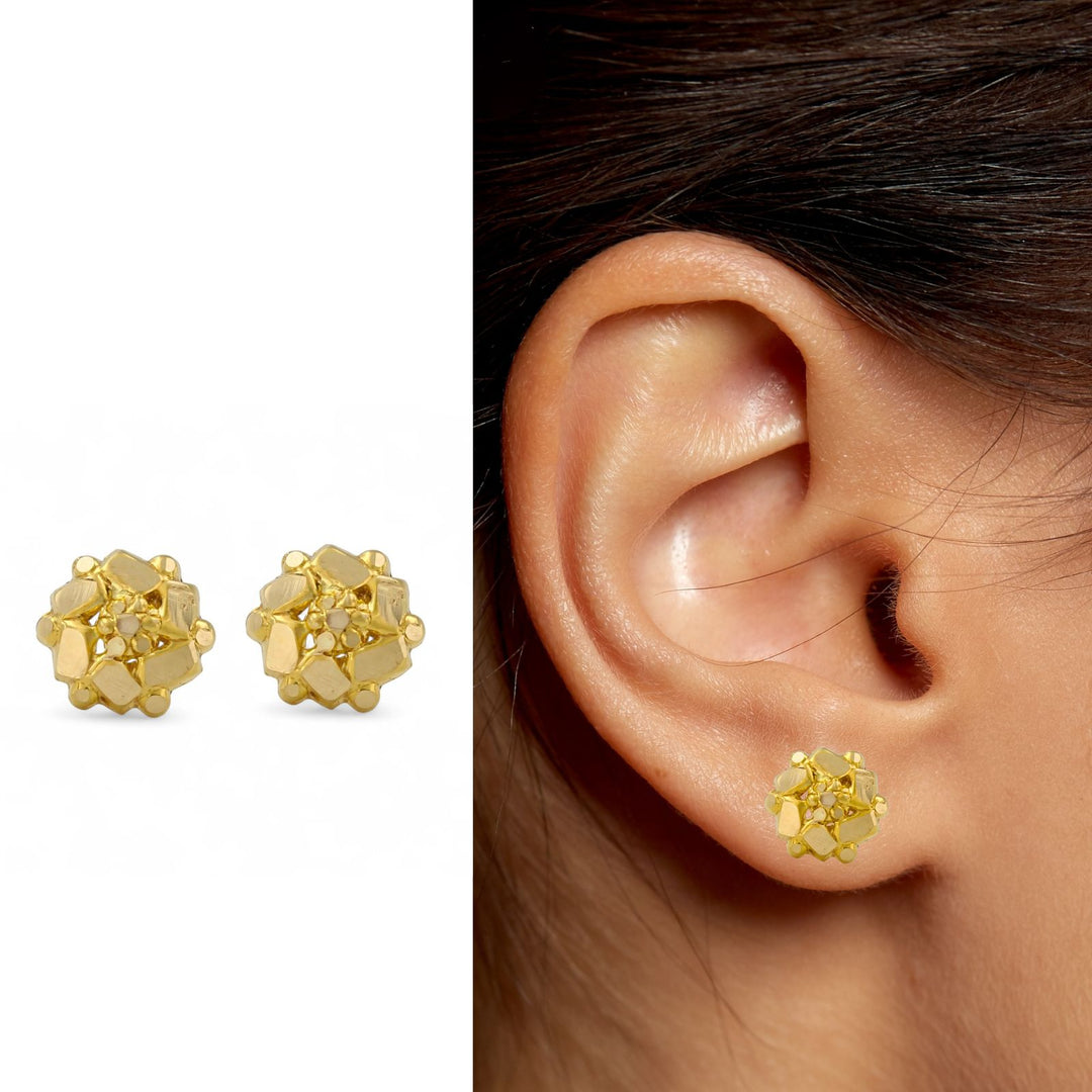 18K Gold Screw-Type Floral Nose\Ear Stud  – Handmade Indian Nose Jewelry for Women
