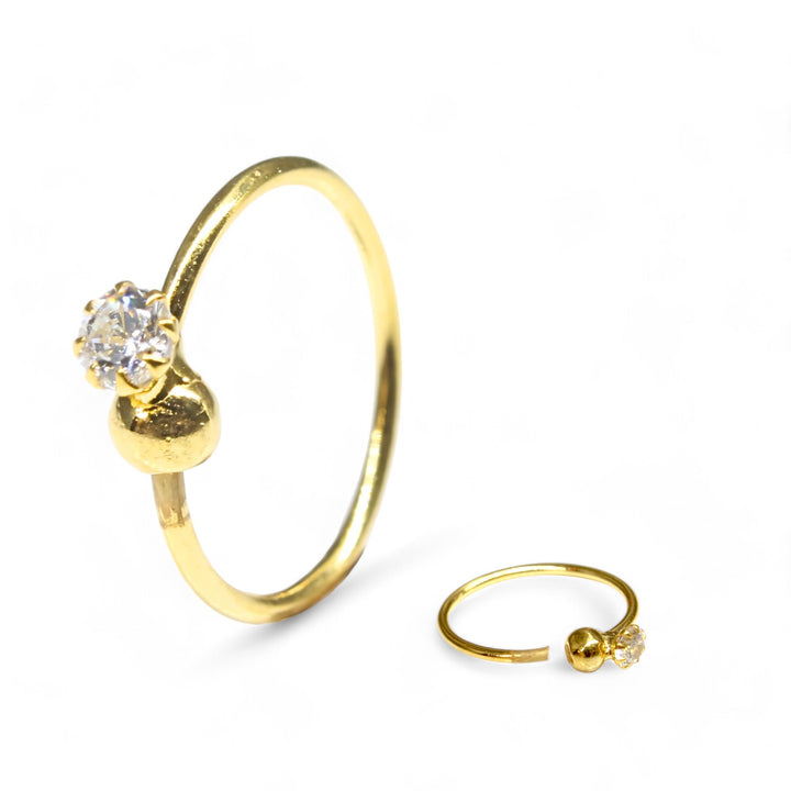 Gold Nose Ring with Single Sparkling white stones 