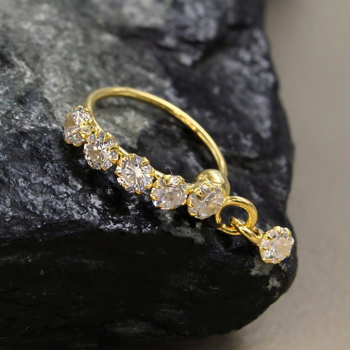 18k Real Gold Nose Ring with White stones 