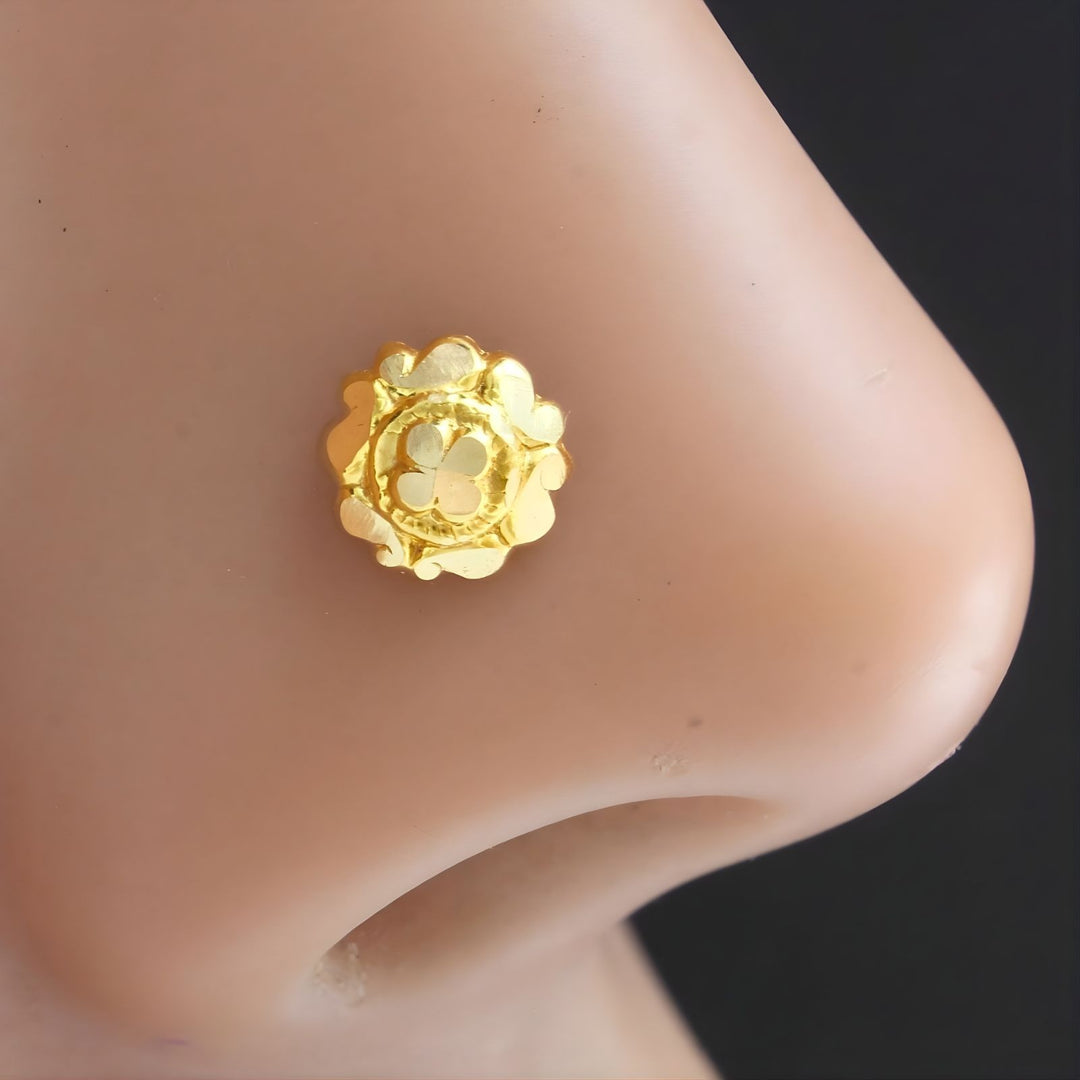 Nozera Handcrafted 18K Gold Screw Back Floral Nose\Ear Stud – Indian Nose Jewelry for Women