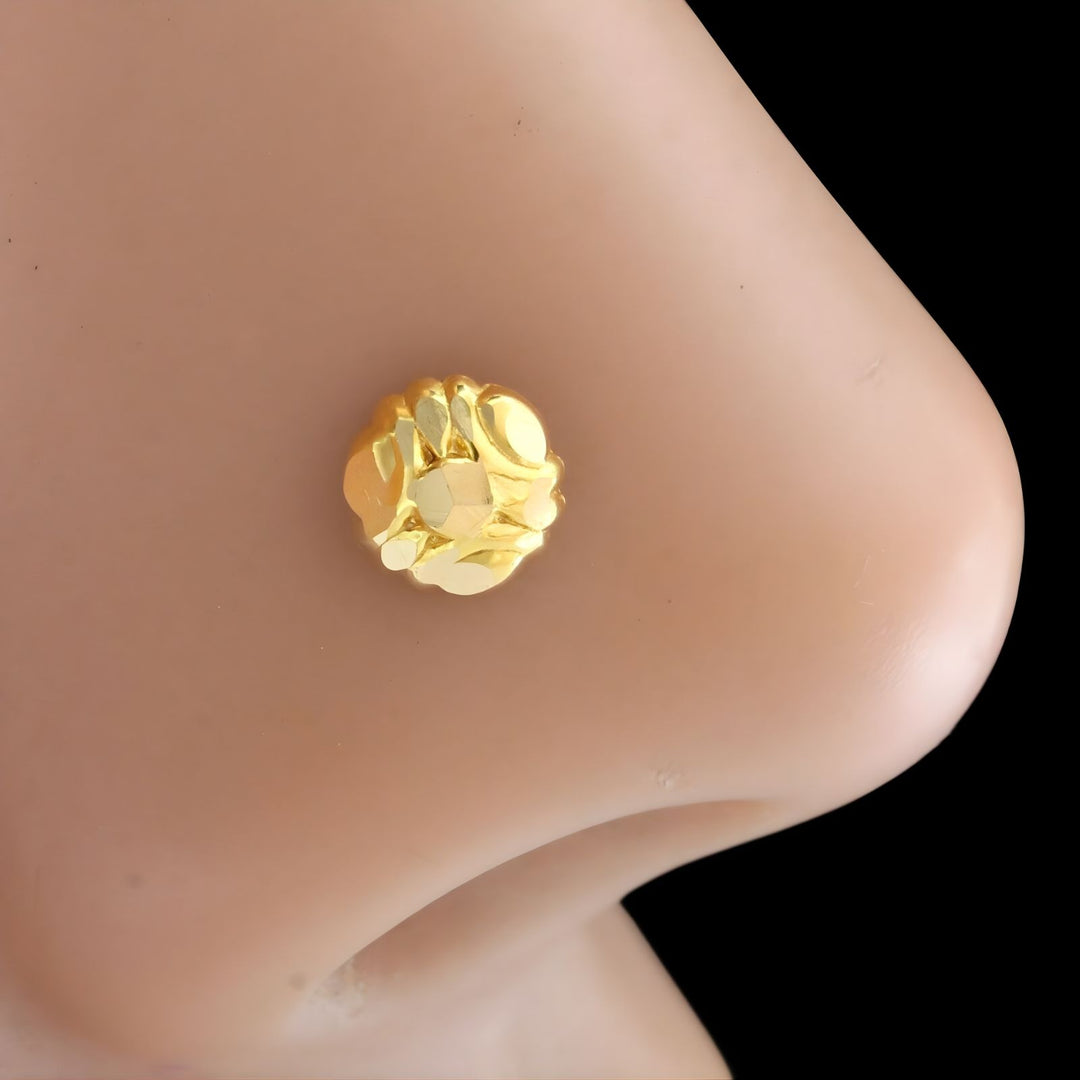 Nozera 18K Gold Nose\Ear Stud Floral Screw Back – Handmade Indian Nose Pin for Women