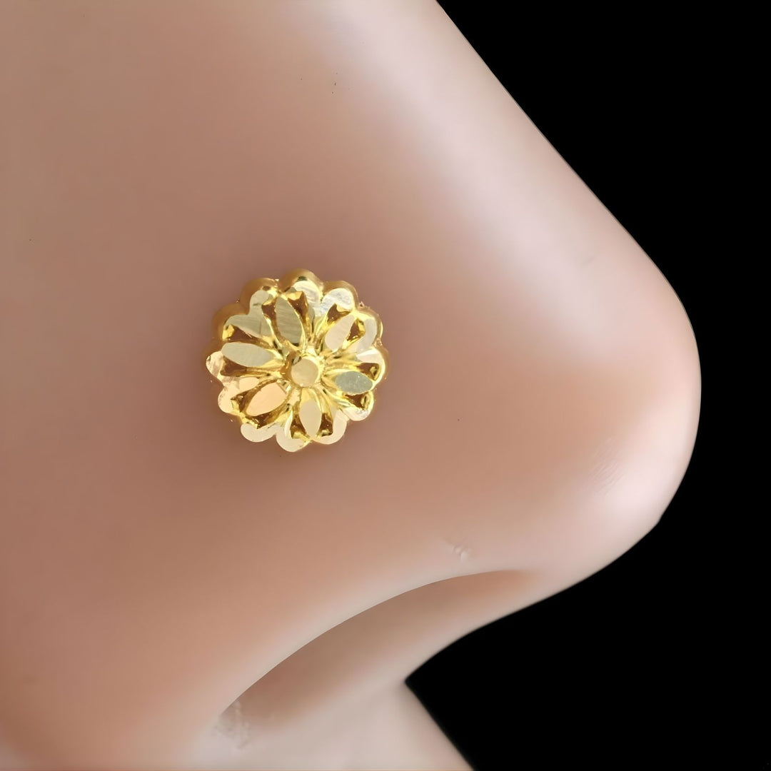 Nozera 18K Gold Handcrafted Screw-Type Nose\Ear Stud – Solid Gold Nose Jewelry for Women