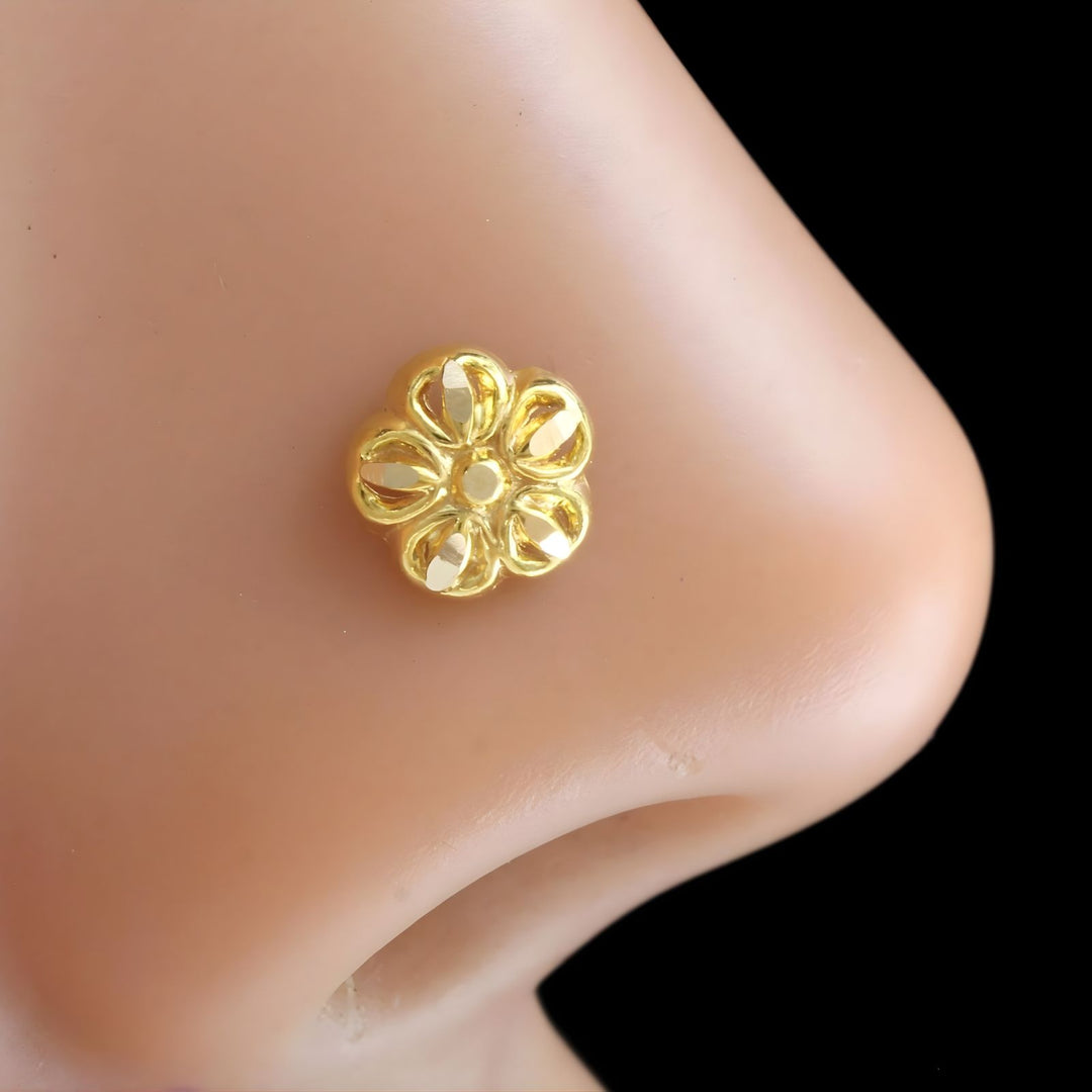 Nozera tiny 18K Gold Floral Nose\Ear Stud – Screw Back Nose Pin Made in India