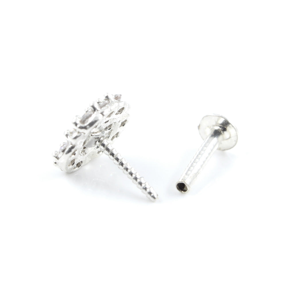 Asian Style Real 925 Silver White CZ Women Screw Nose Stud