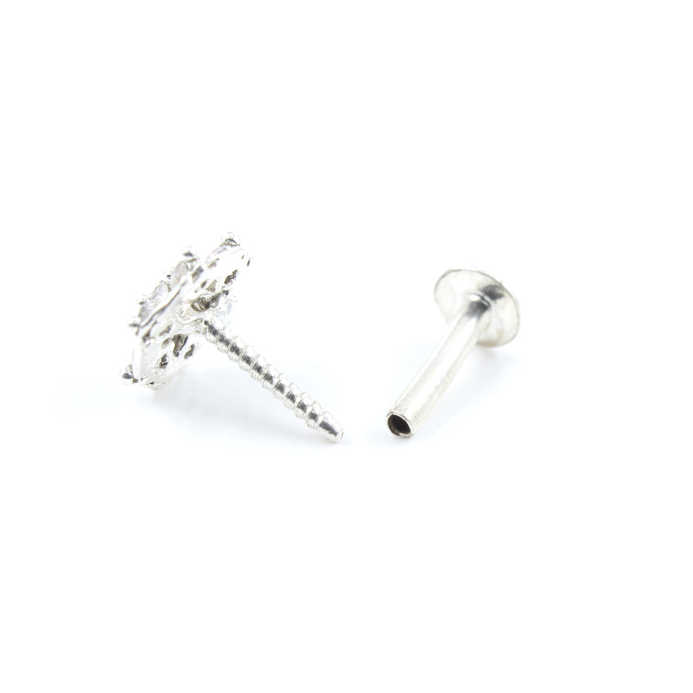 Indian Floral Style Real 925 Silver White CZ Women Screw Nose Stud