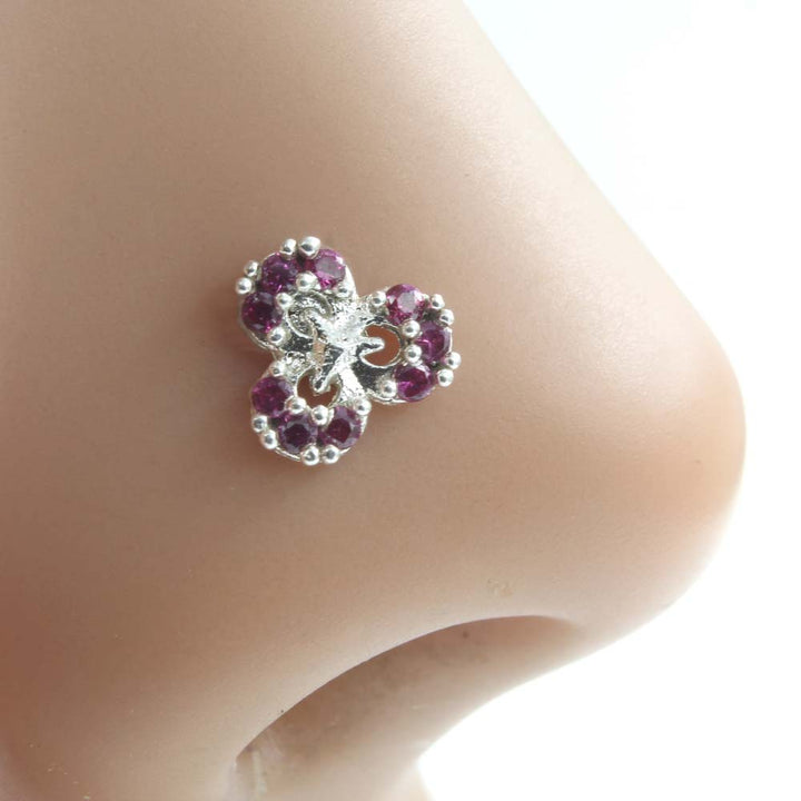 Cute Floral Style Real 925 Silver CZ Women Screw Nose Stud