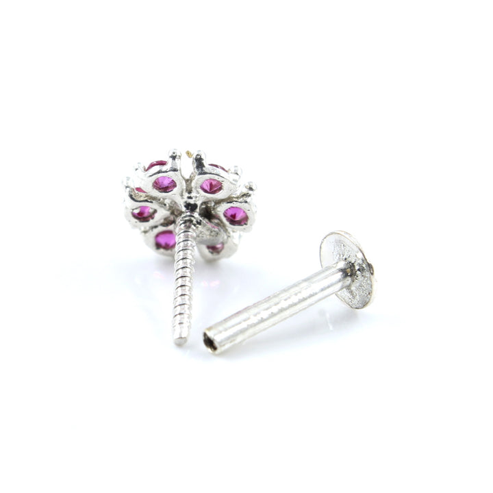 Ethnic Tiny Real 925 Silver Pink White CZ Women Screw Nose Stud