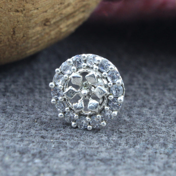 Floral Real 925 Silver White Clear CZ Women Screw Nose Stud