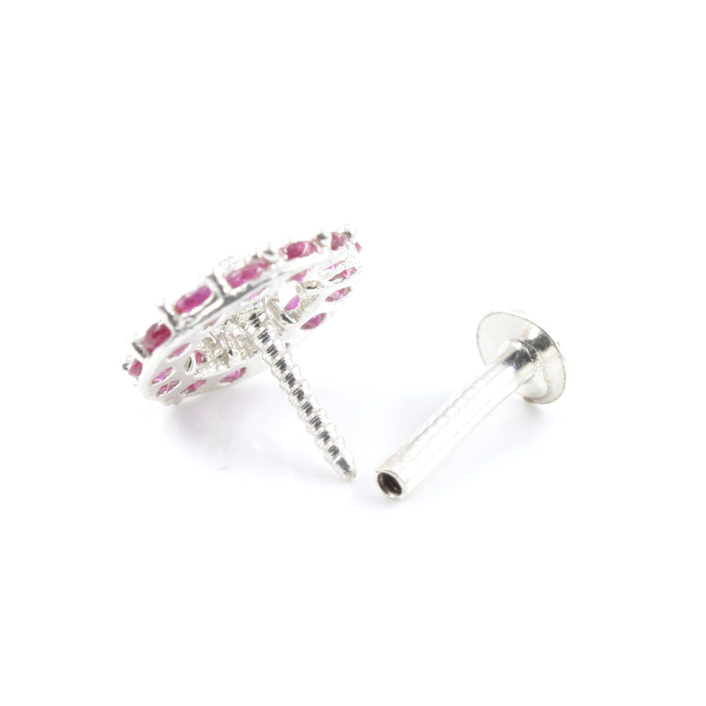 Real 925 Silver Pink White CZ Women Screw Awesome Nose Stud