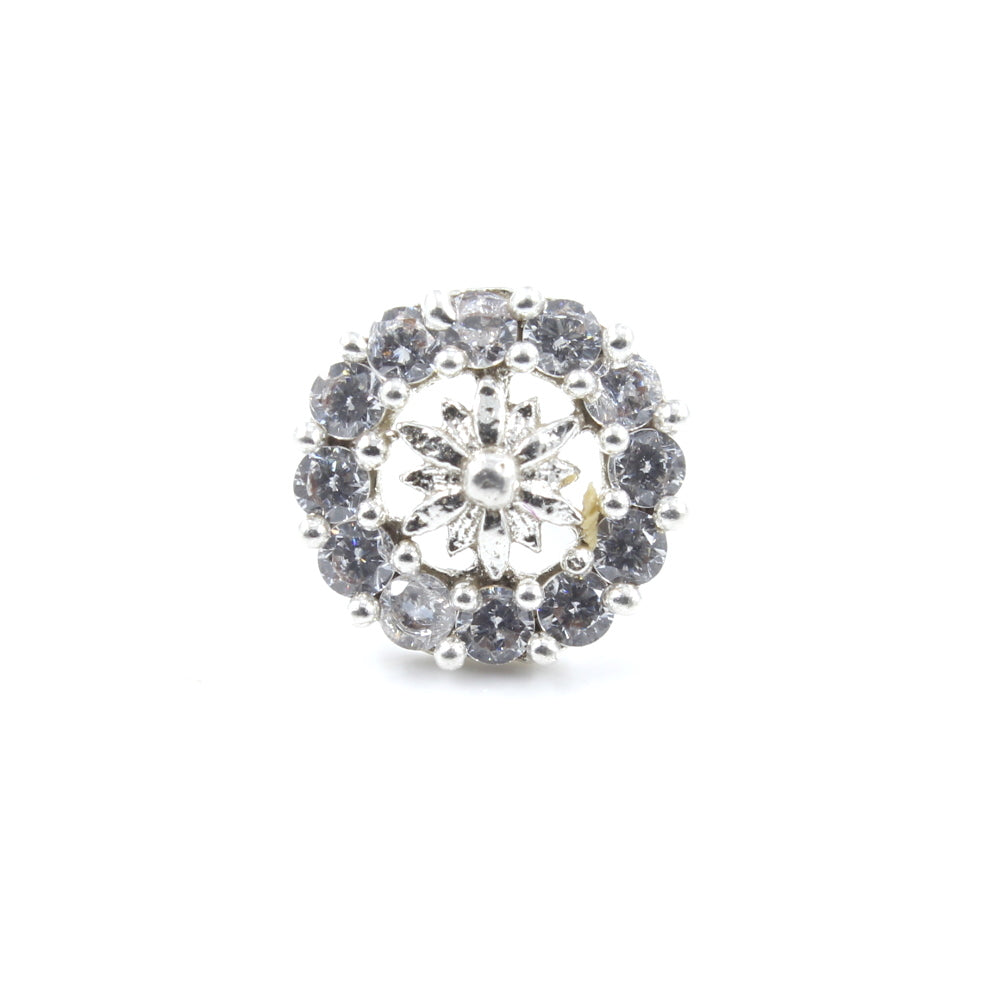 Floral Real 925 Sterling Silver White CZ Women Screw Nose Stud