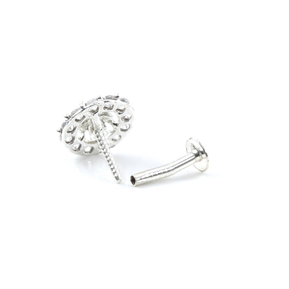 Floral Real 925 Sterling Silver White CZ Women Screw Nose Stud