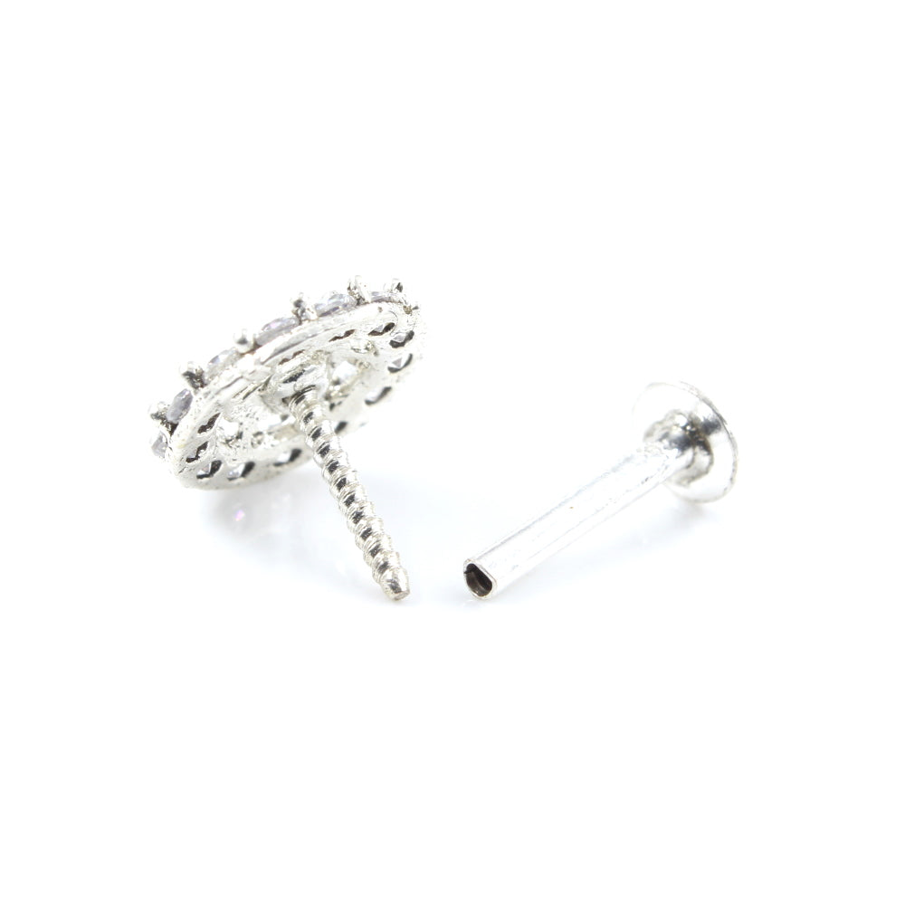 Traditional Style Real 925 Silver CZ Women Screw Nose Stud
