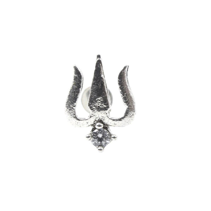 Trishul Style Real 925 Sterling Silver White CZ Women Screw Nose Stud