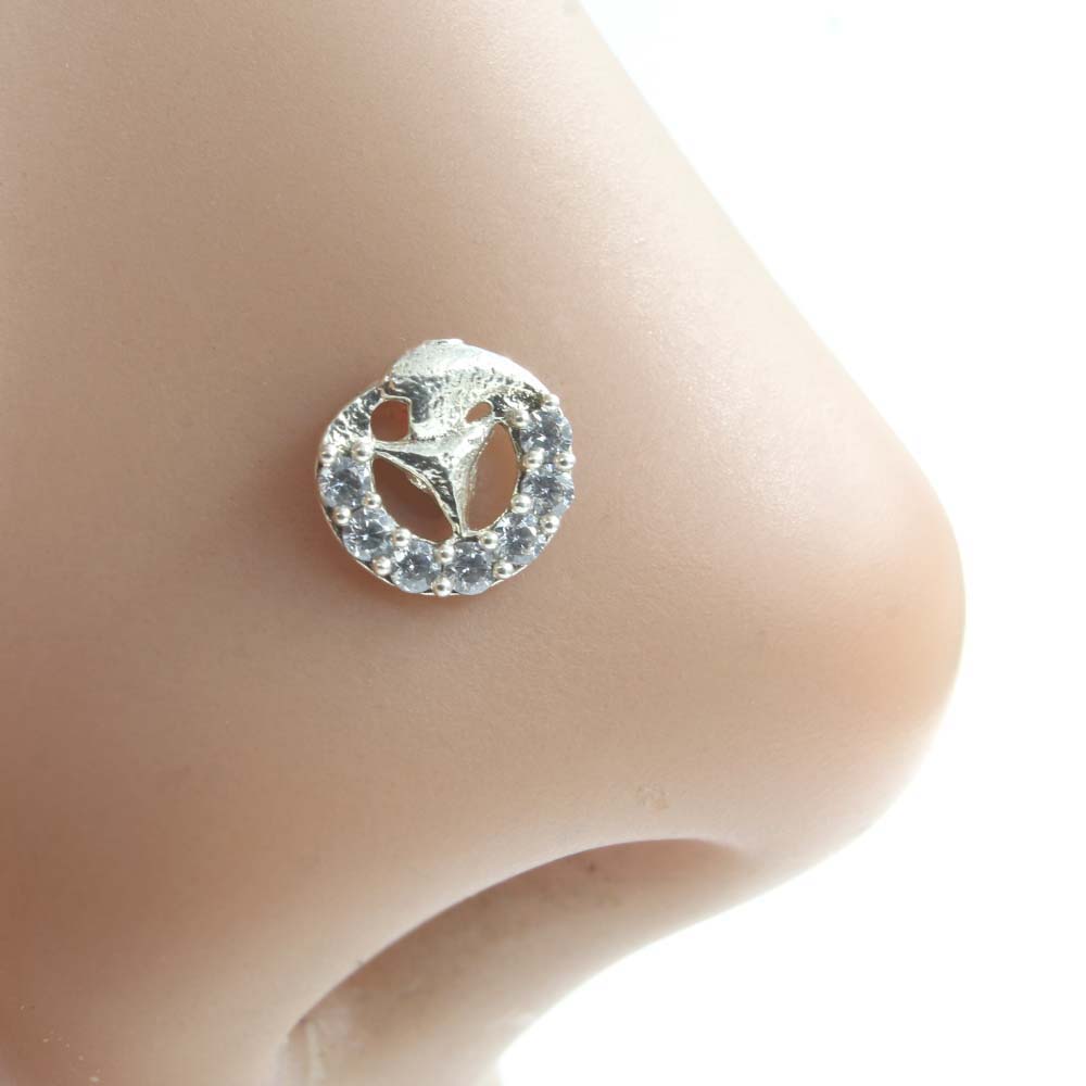 Indian Unique Style 925 Silver White CZ Studded Screw Nose Stud