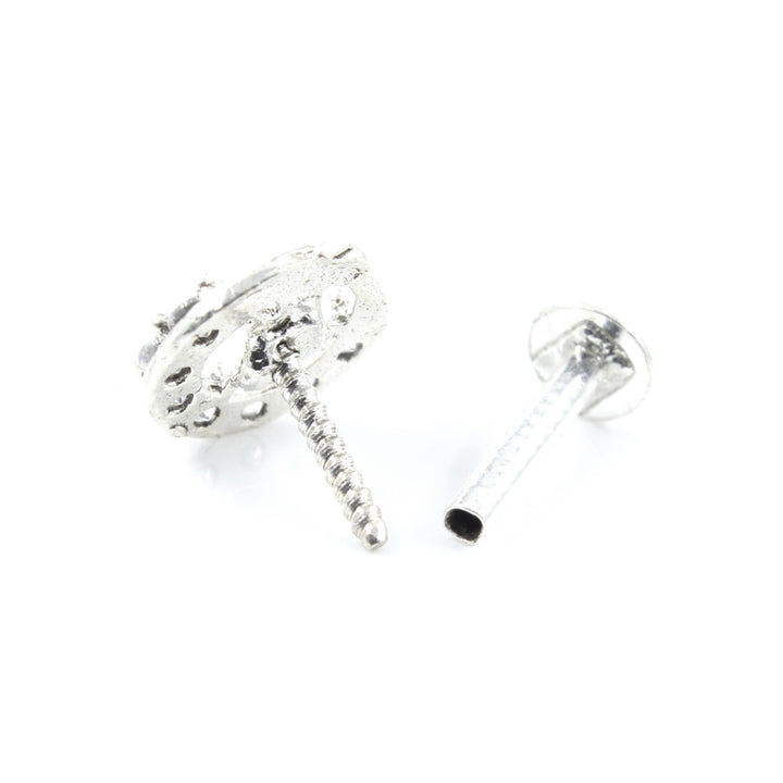 Indian Unique Style 925 Silver White CZ Studded Screw Nose Stud