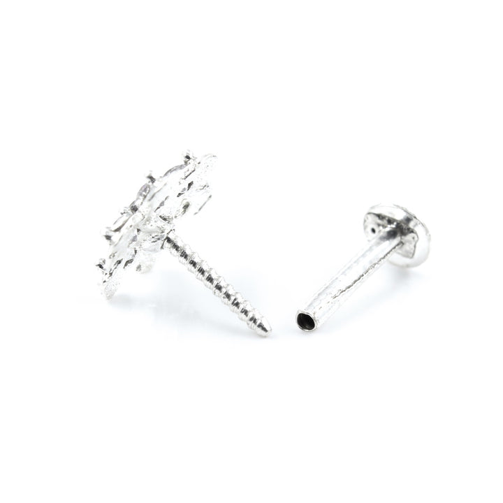 Cute Floral 925 Silver White CZ Studded Screw Nose Stud