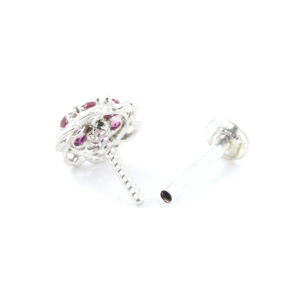 Tiny Real 925 Silver Pink White  CZ Studded Screw Nose Stud