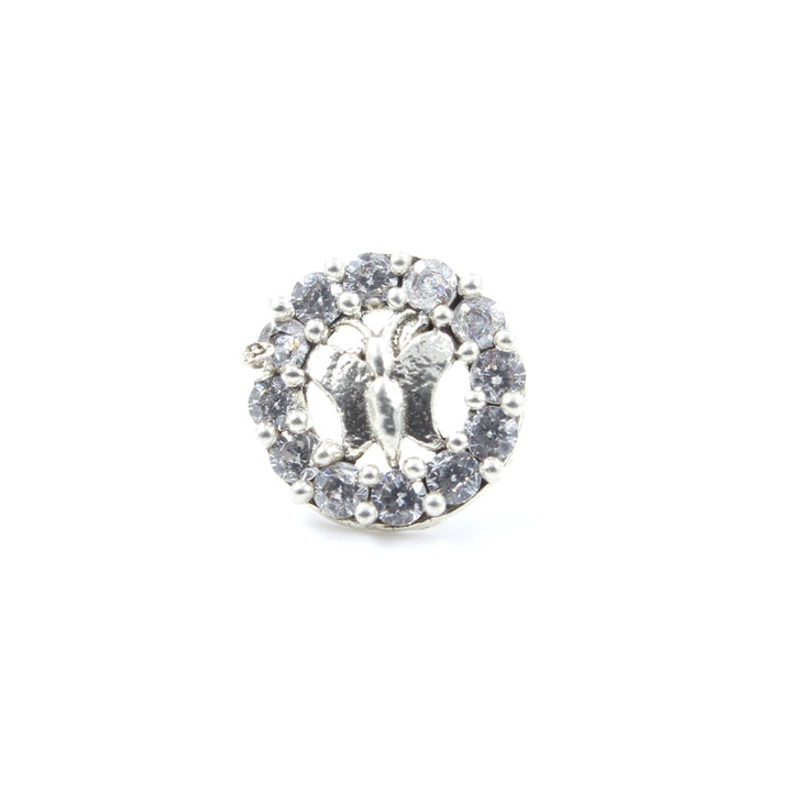 Cute Butterfly 925 Silver White CZ Studded Screw Nose Stud