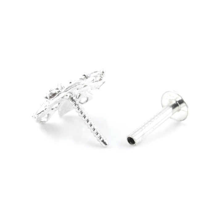Ethnic Real 925 Sterling Silver White CZ Studded Screw Nose Stud