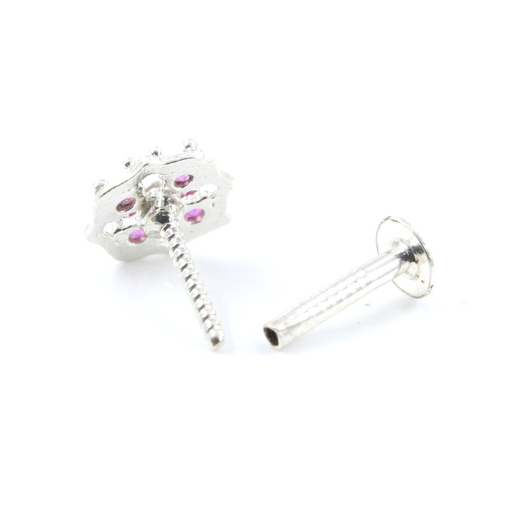 Cute Ethnic Real 925 Silver Pink White CZ Studded Screw Nose Stud