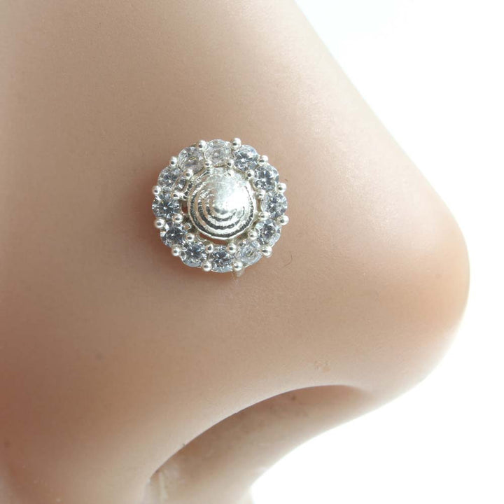 Ethnic Real 925 Silver White CZ Women Screw Nose Stud