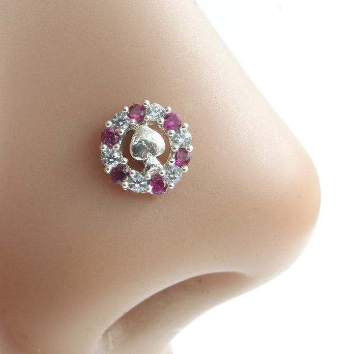 Ethnic Real 925 Silver Pink White CZ Women Screw Nose Stud