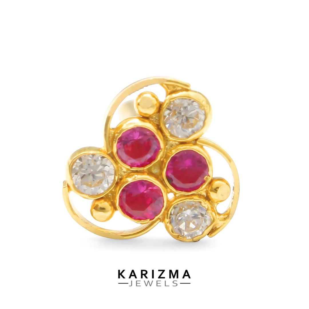 18K Real Gold Indian Women Pink White CZ amazing Nose stud nose ring Push Pin