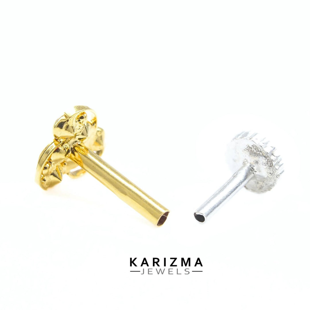 18K Real Gold Indian Women Pink White CZ amazing Nose stud nose ring Push Pin