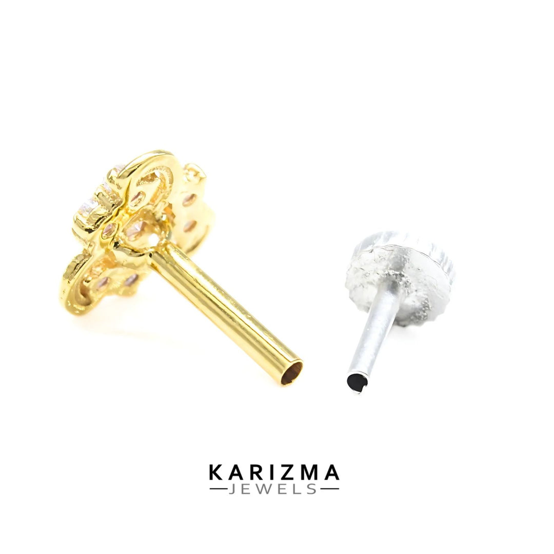 18K Real Gold Indian Women White CZ Excellent Nose stud nose ring Push Pin