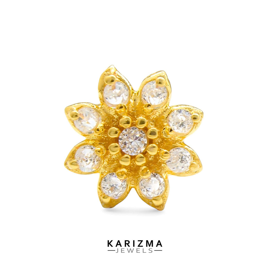 18K Real Gold star design Nose stud cum Earring White CZ Gold Screw Back