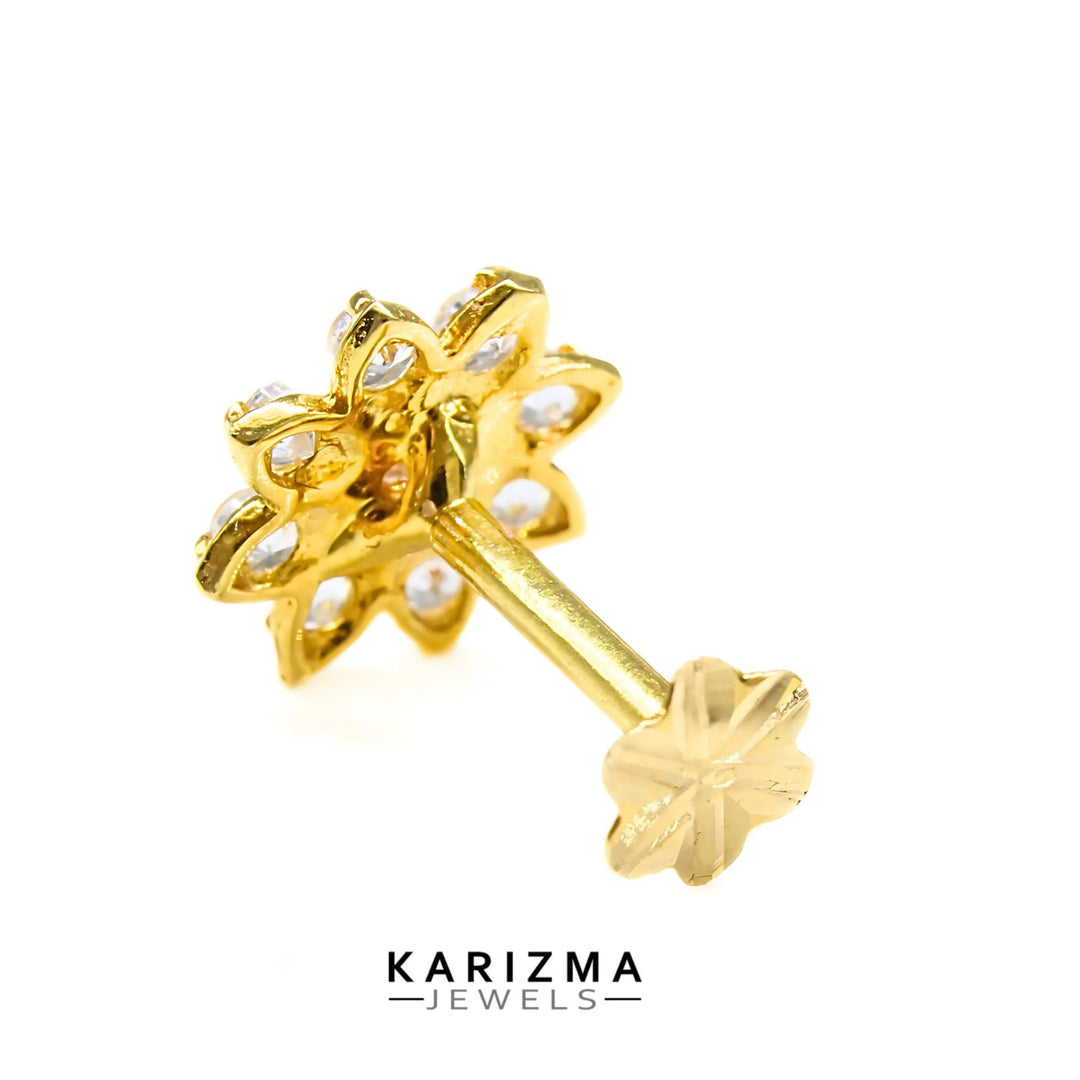 18K Real Gold star design Nose stud cum Earring White CZ Gold Screw Back